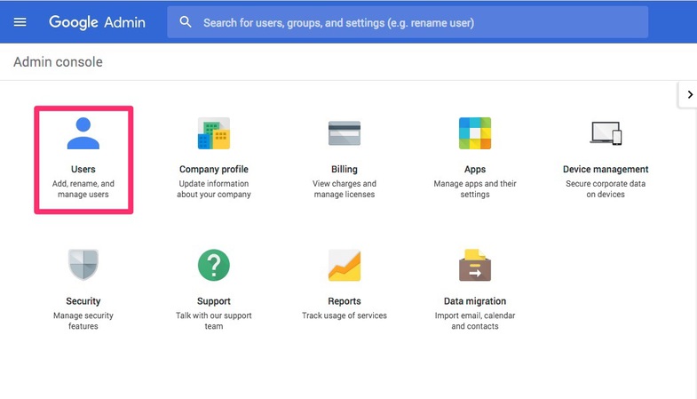 On Admin Console select Users